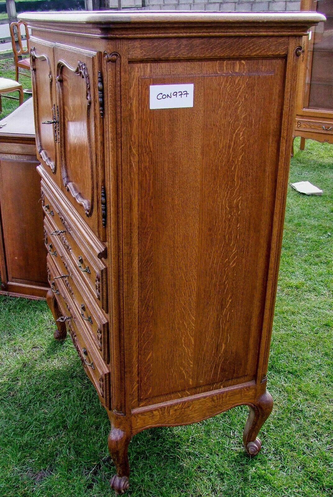 Stunning Dark Oak Carved French 2door/3drawer Drinks Cabinet photo for sale