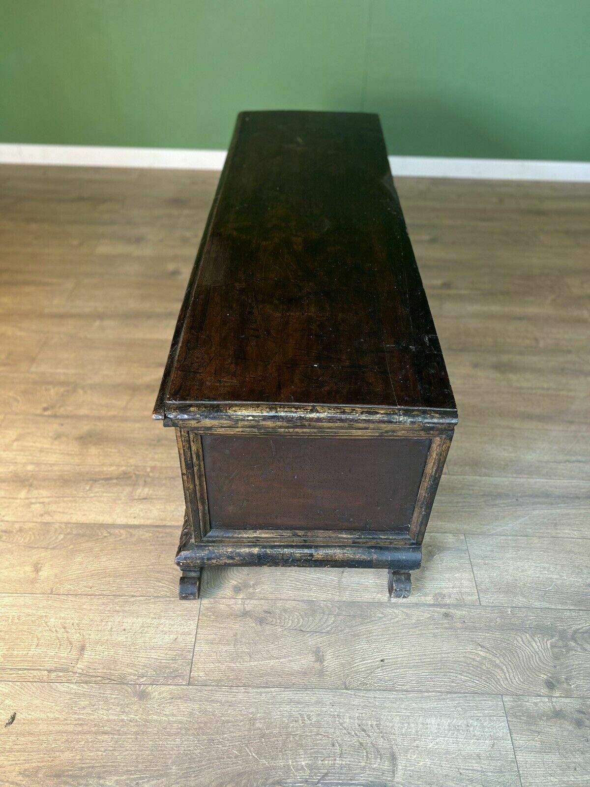A Rare Early 17th Century Walnut Gilded Italian Cassone photo vintage