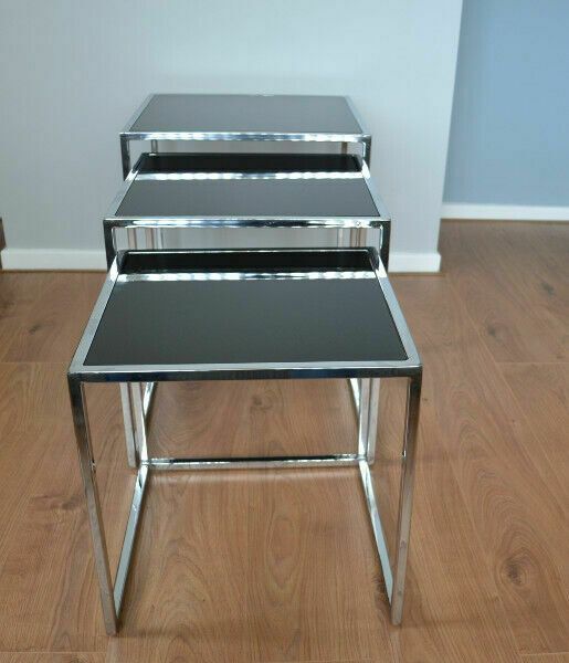 Vintage Chrome And Smoked Glass Nest Of Tables photo for sale