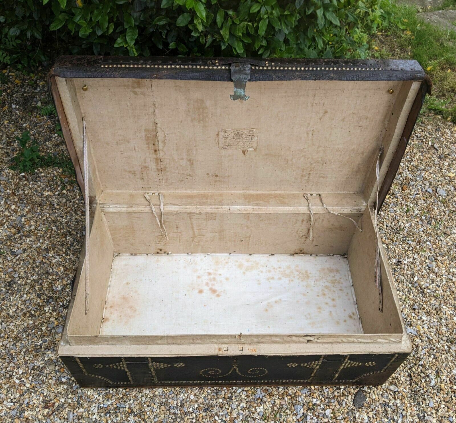 photo for sale Good Regency Studded Leather And Metal Bound Trunk Samuel Pratt