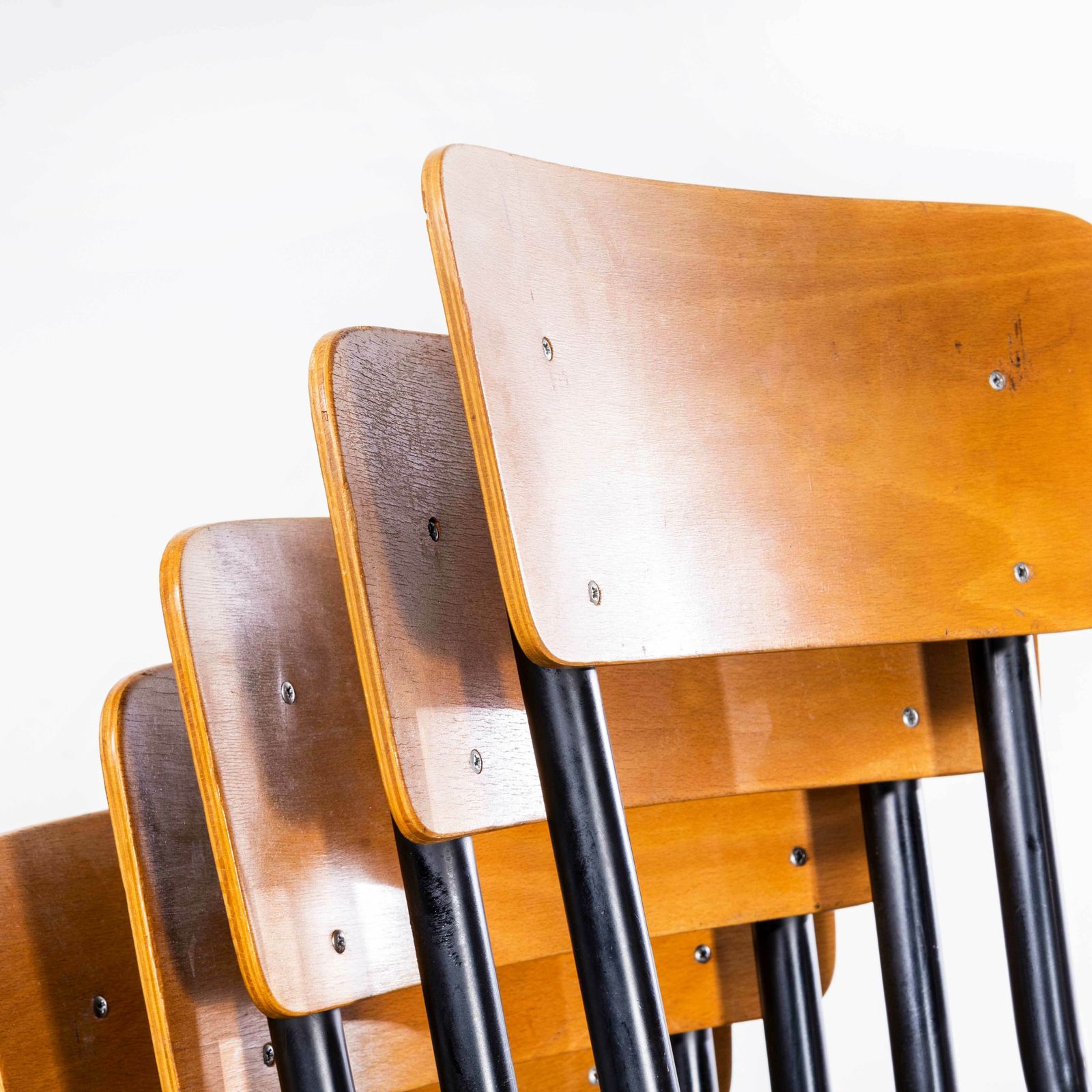 1960’s Original Black French Stacking University Dining Chairs Slim Back – Set Of Six photo Furniture