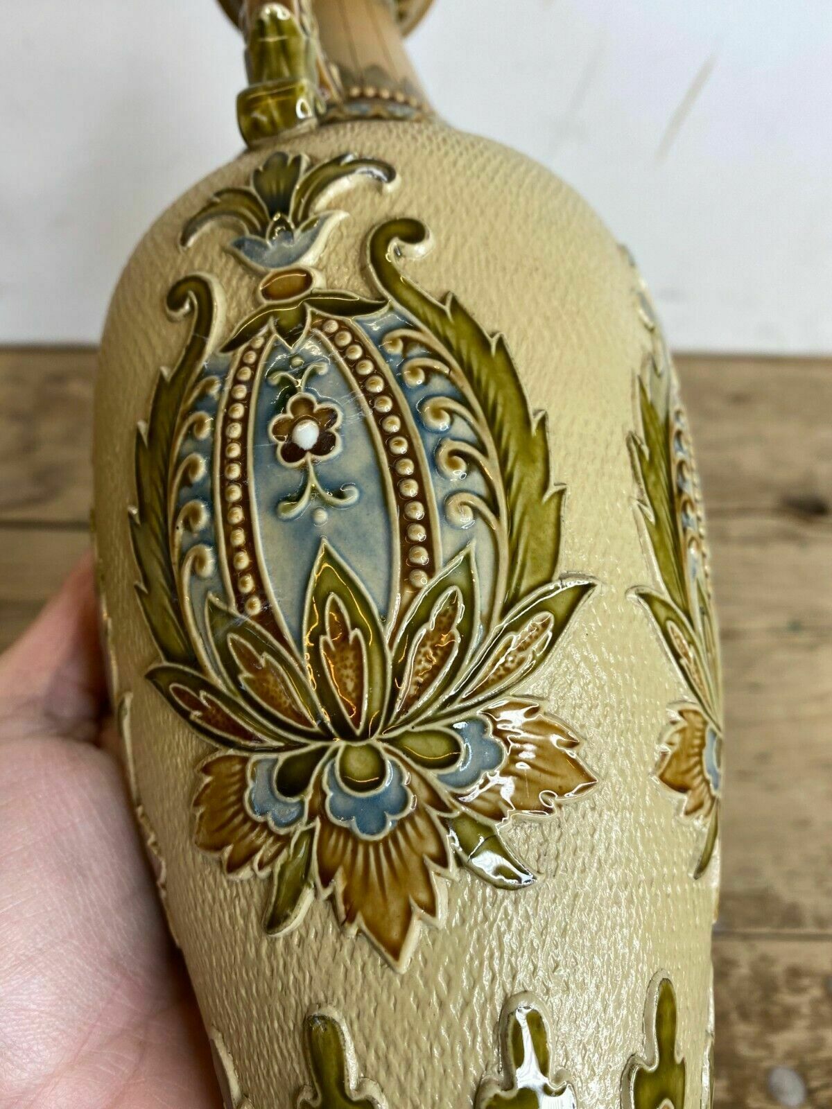Pair Of Seltene Grooved Vases Villeroy & Boch Mettlach 2505   One Repaired photo vintage