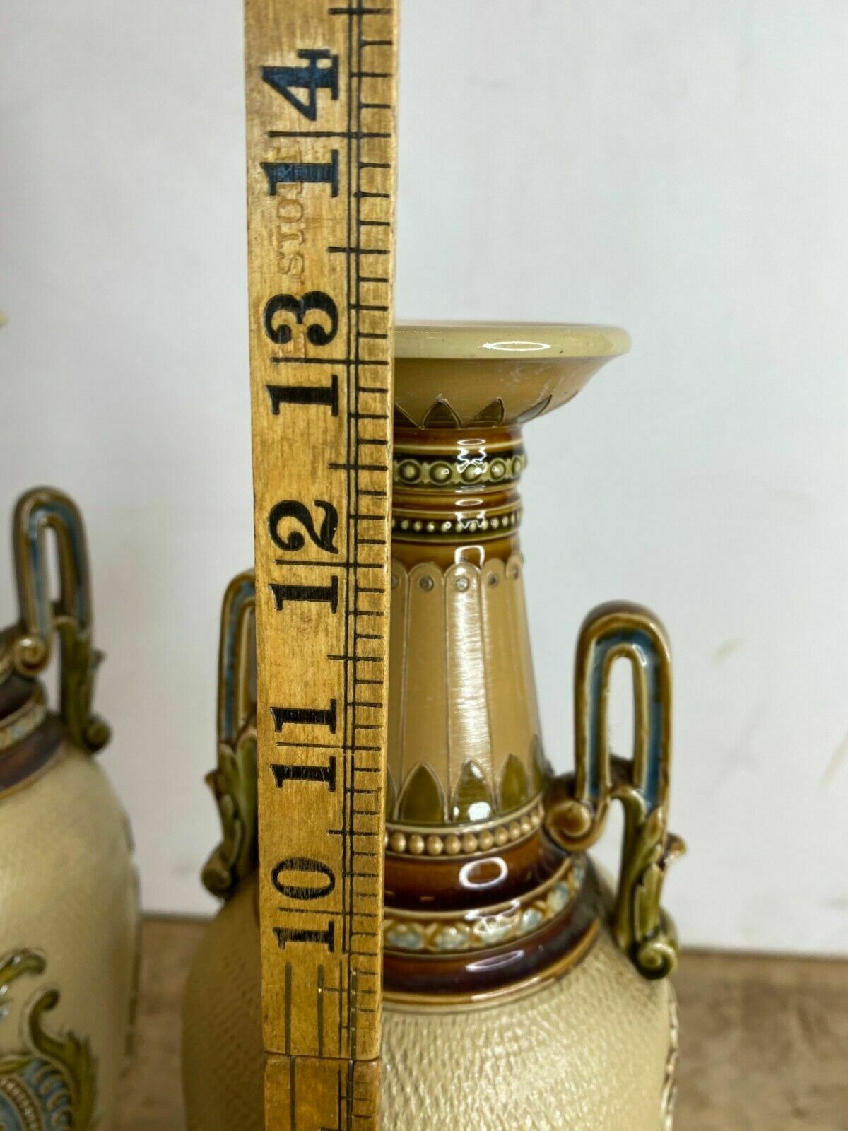 photo furniture Pair Of Seltene Grooved Vases Villeroy & Boch Mettlach 2505   One Repaired