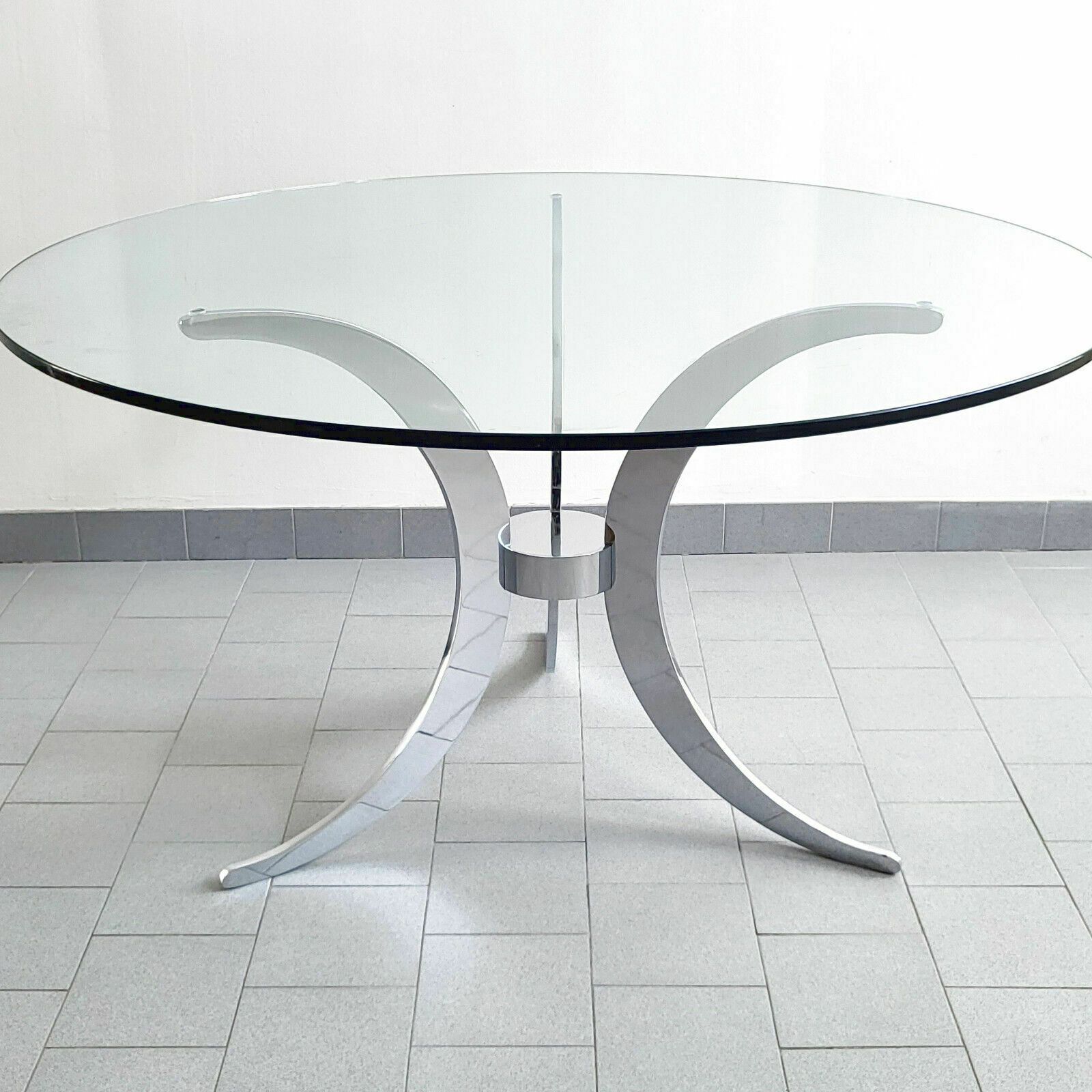 Vintage Dining Table 1970 By Gastone Rinaldi In Glass And Solid Chrome Steel photo furniture