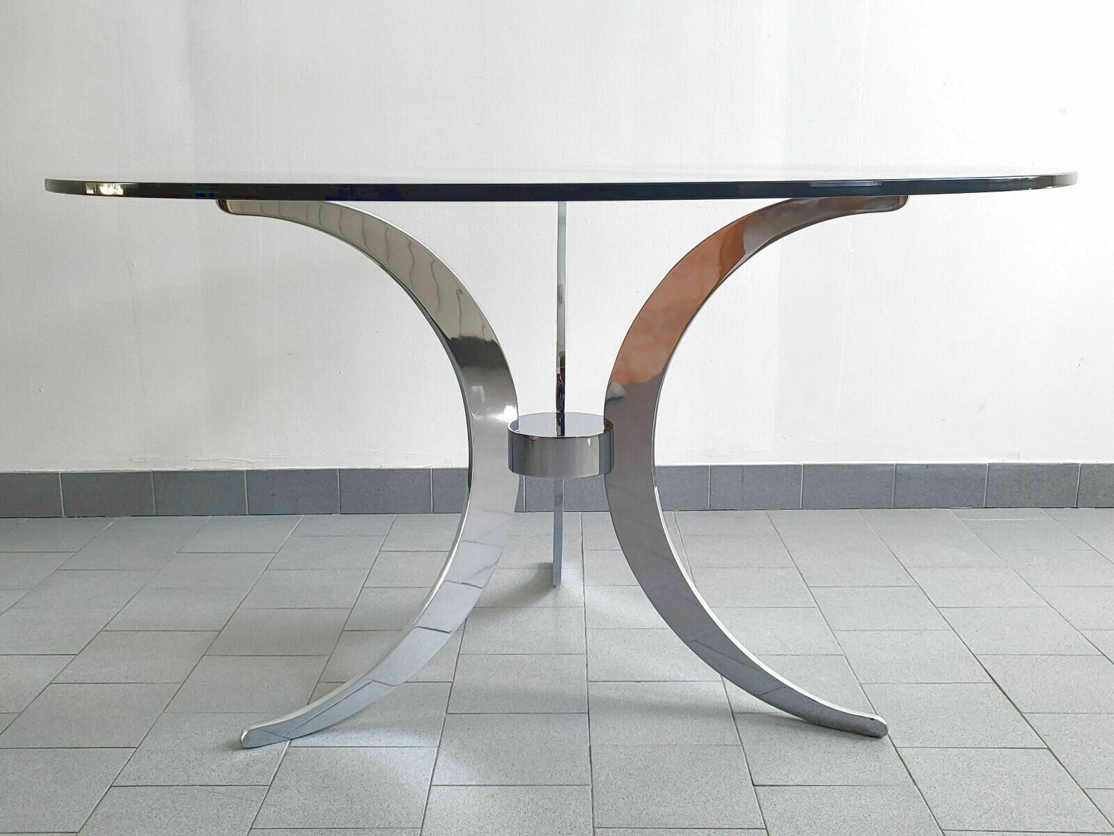 Vintage Dining Table 1970 By Gastone Rinaldi In Glass And Solid Chrome Steel photo for sale