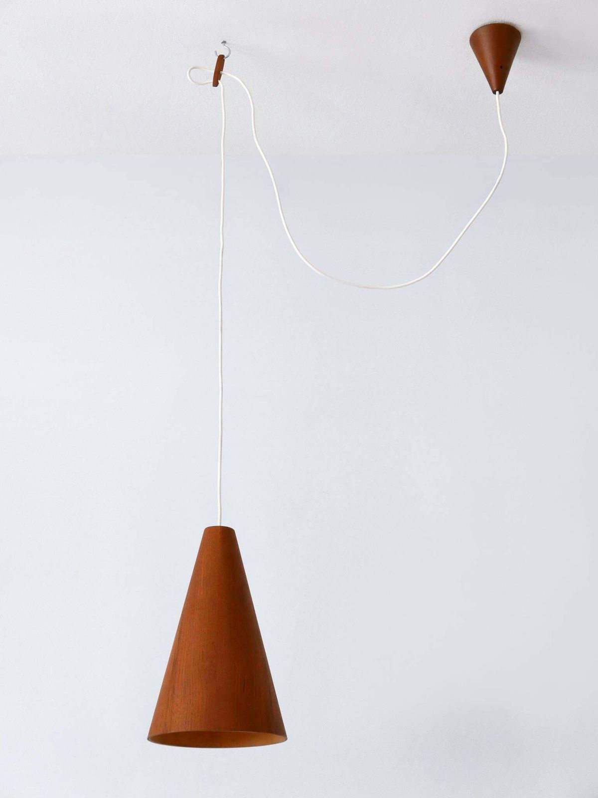 Elegant Mid Century Modern Teak Pendant Lamp Or Hanging Light Scandinavia 1960s photo for sale