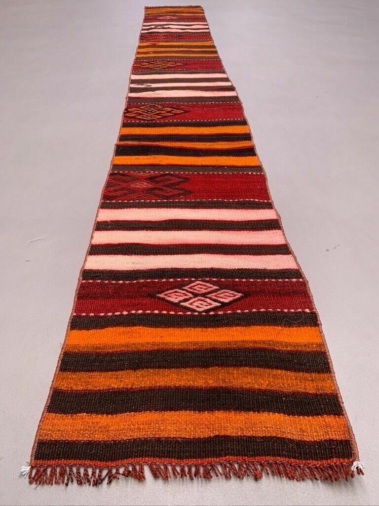 Old Turkish Narrow Kilim Runner 362x45 Cm Shabby Chic, Vintage Kelim