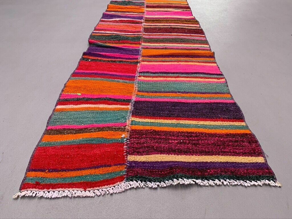 Old Turkish Narrow Kilim Runner 266x58 Cm Shabby Chic, Vintage Kelim photo for sale