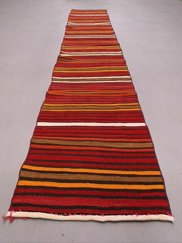 Old Turkish Narrow Kilim Runner 324x57 Cm Shabby Chic, Vintage Kelim