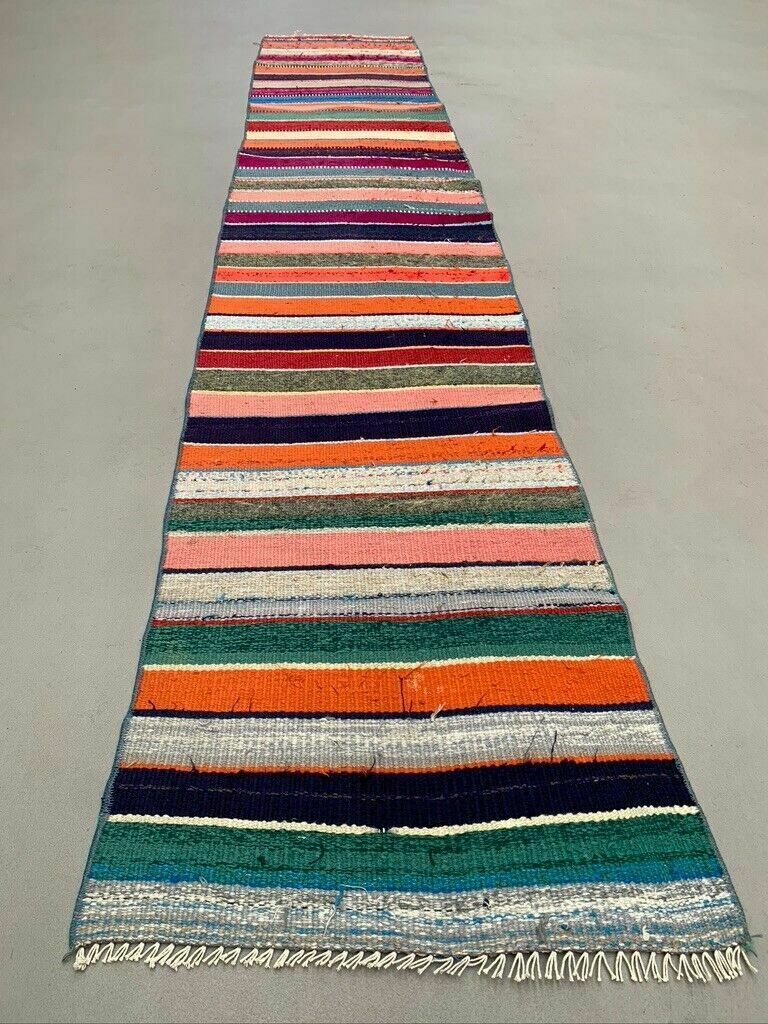 Old Turkish Narrow Kilim Runner 262x51 Cm Shabby Chic, Vintage Kelim