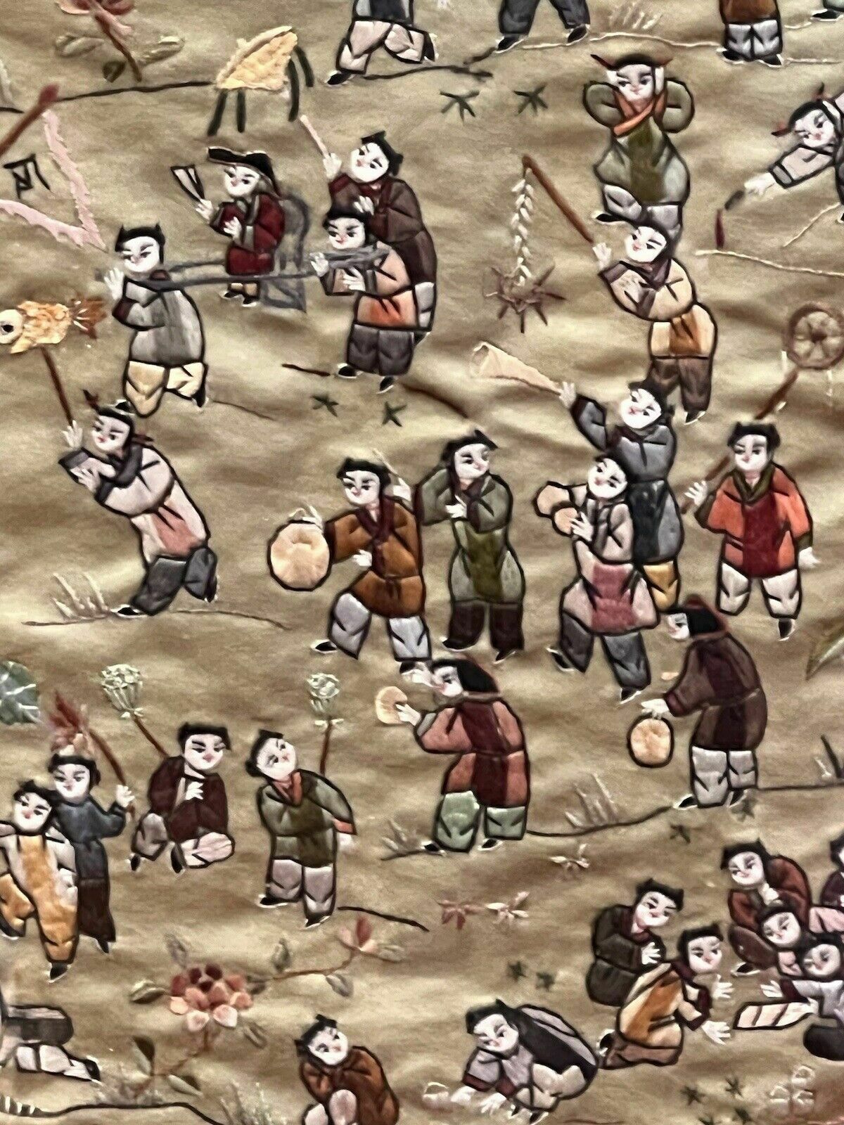 photo furniture Oriental Chinese Guó Huà Traditional 100 Children At Play Silk Work Embroidery