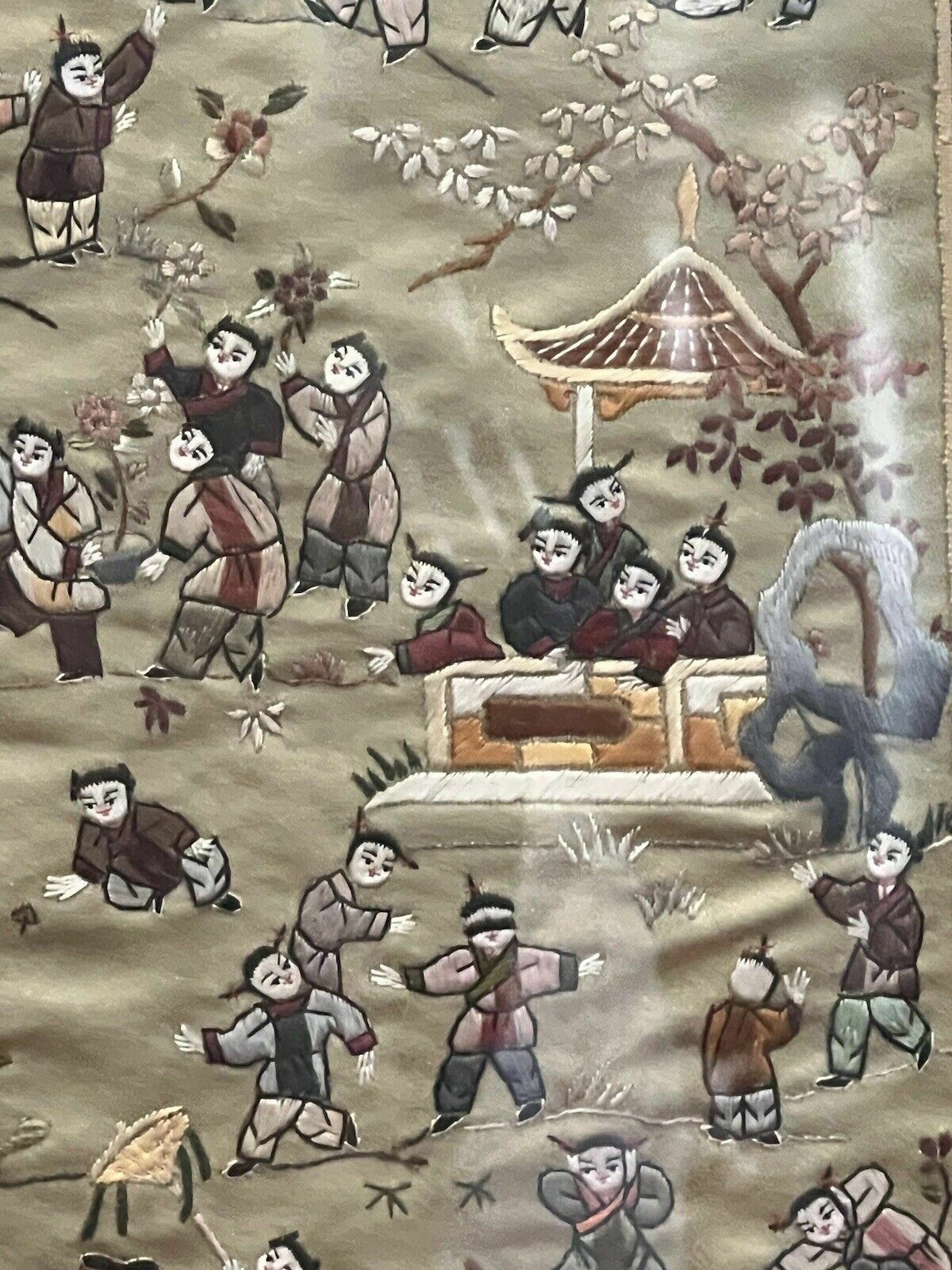 285.0 Oriental Chinese Guó Huà Traditional 100 Children At Play Silk Work Embroidery photo