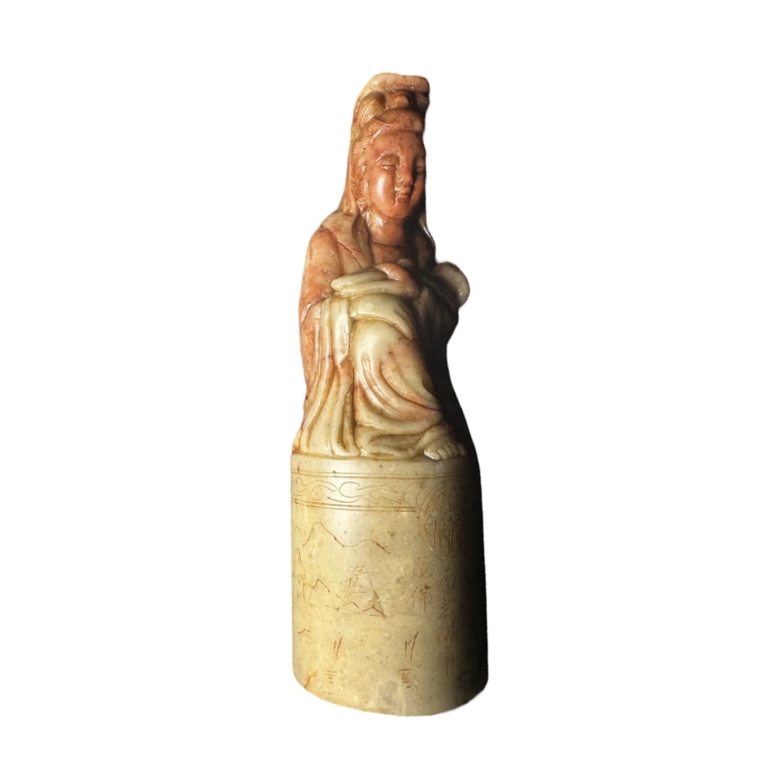 Antique Chinese Soapstone Seal Carved With A Representation Of The Goddess Guan Yin photo for sale
