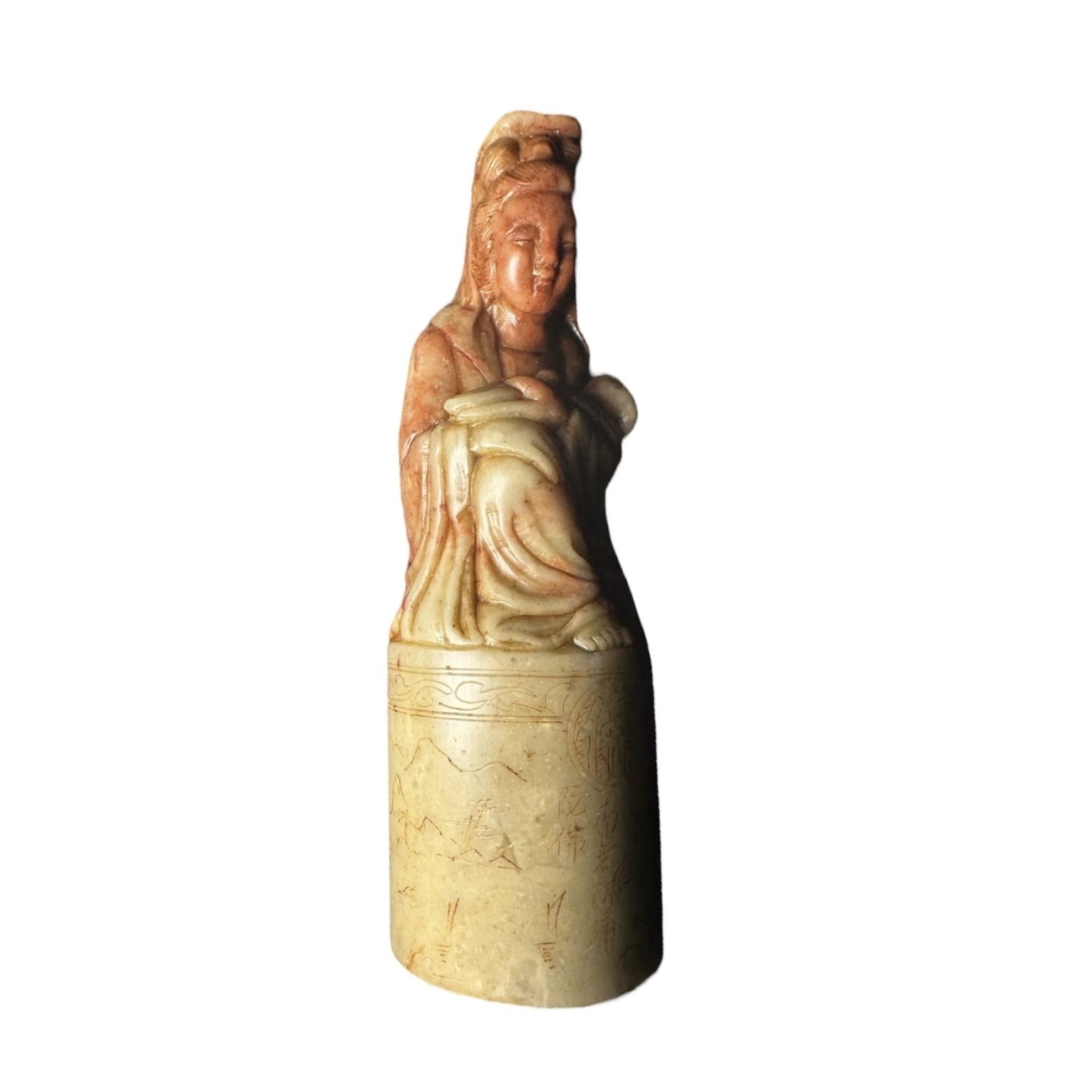 Antique Chinese Soapstone Seal Carved With A Representation Of The Goddess Guan Yin photo Art