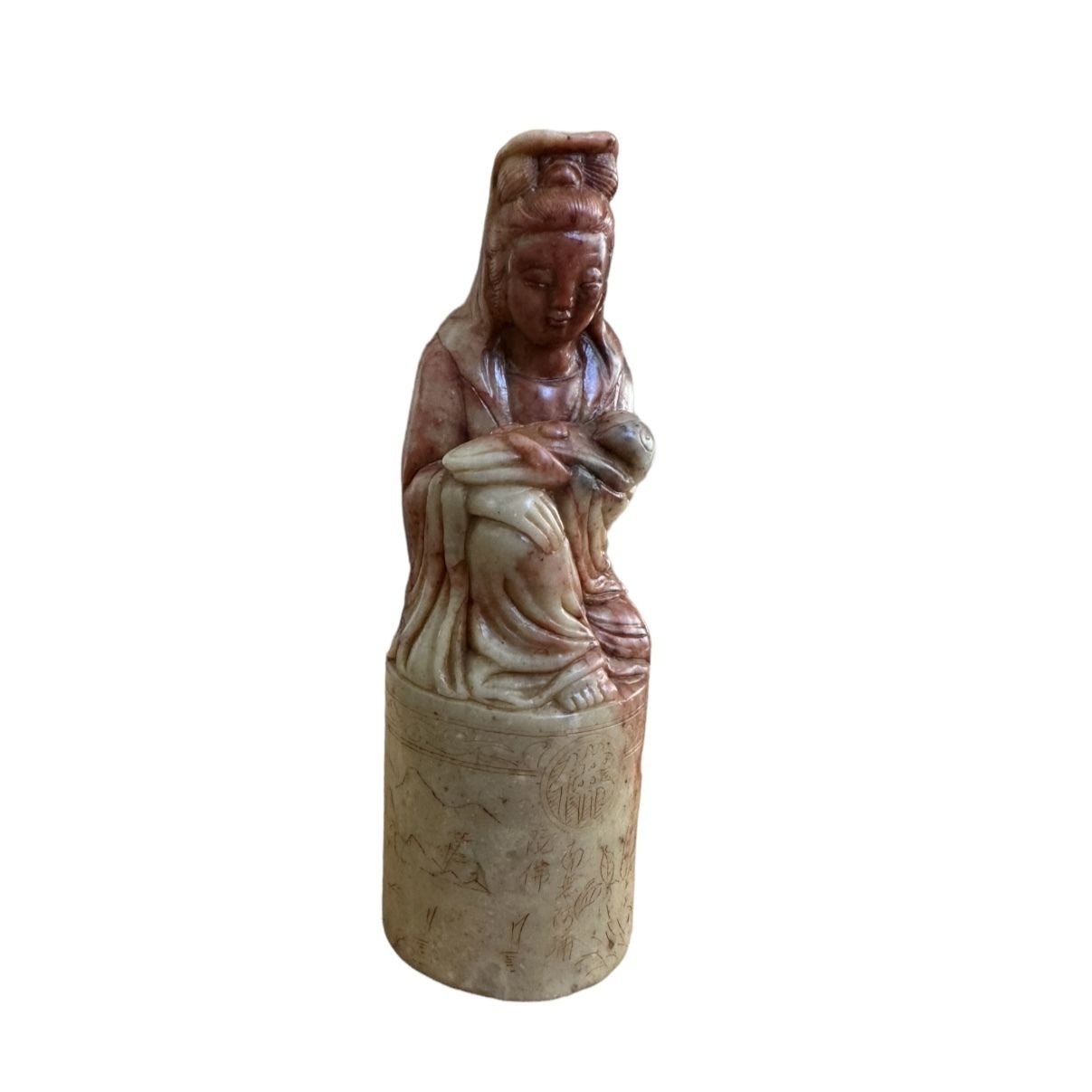 Antique Chinese Soapstone Seal Carved With A Representation Of The Goddess Guan Yin photo vinterior