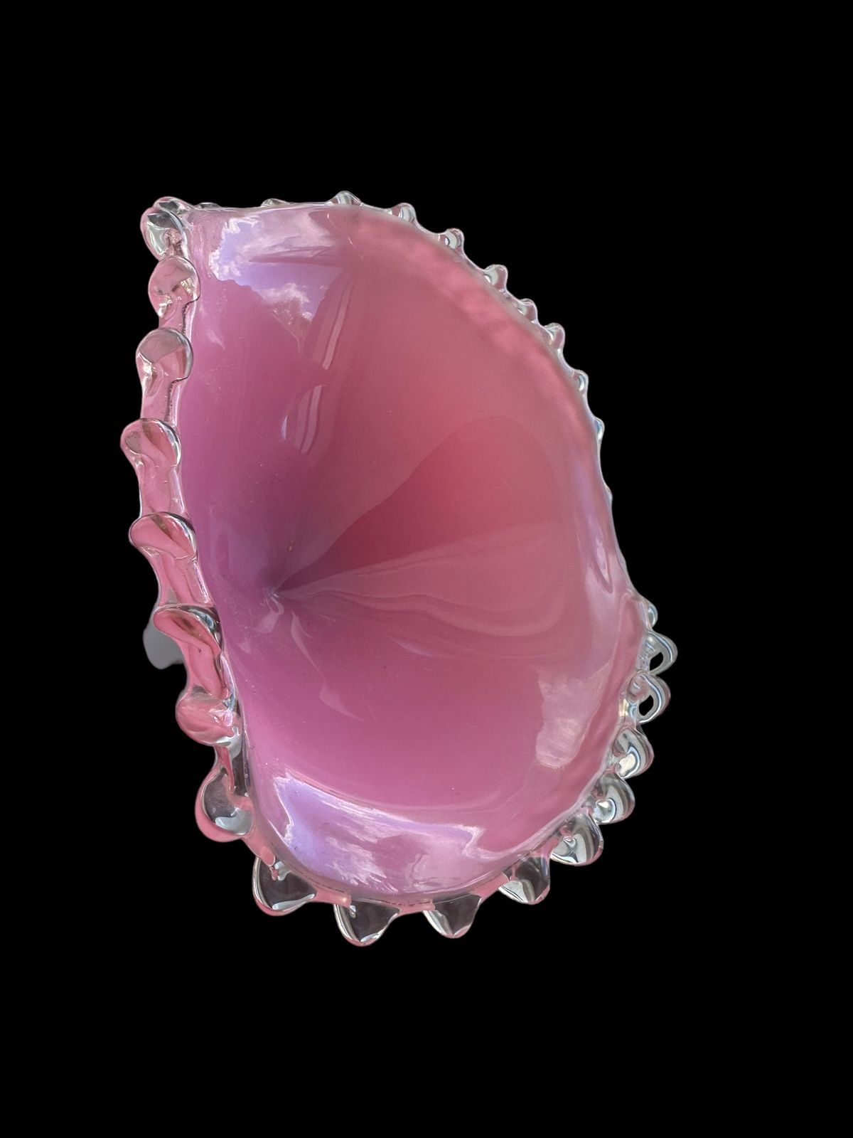 French Midcentury Pink And White Opaline Footed Glass Bowl photo for sale
