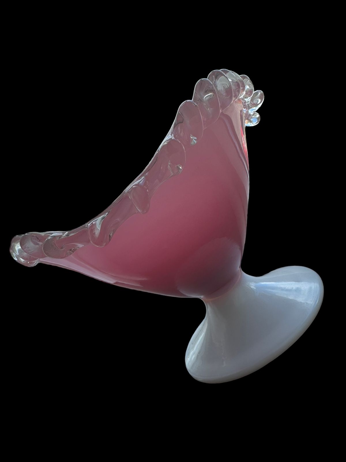 French Midcentury Pink And White Opaline Footed Glass Bowl photo 60.0