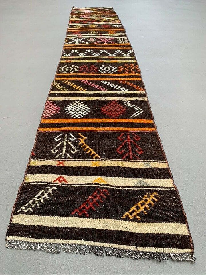 Old Turkish Narrow Kilim Runner 300x51 Cm Shabby Chic, Vintage Kelim