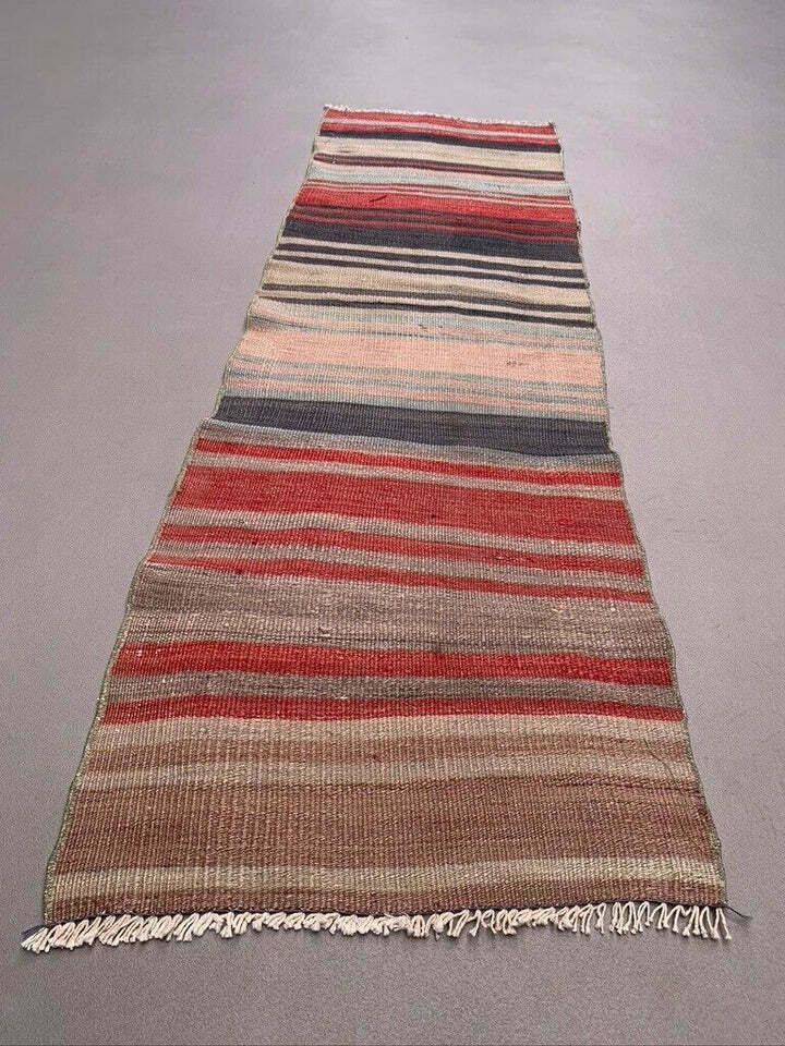 Old Turkish Narrow Kilim Runner 140x41 Cm Shabby Chic, Vintage Kelim