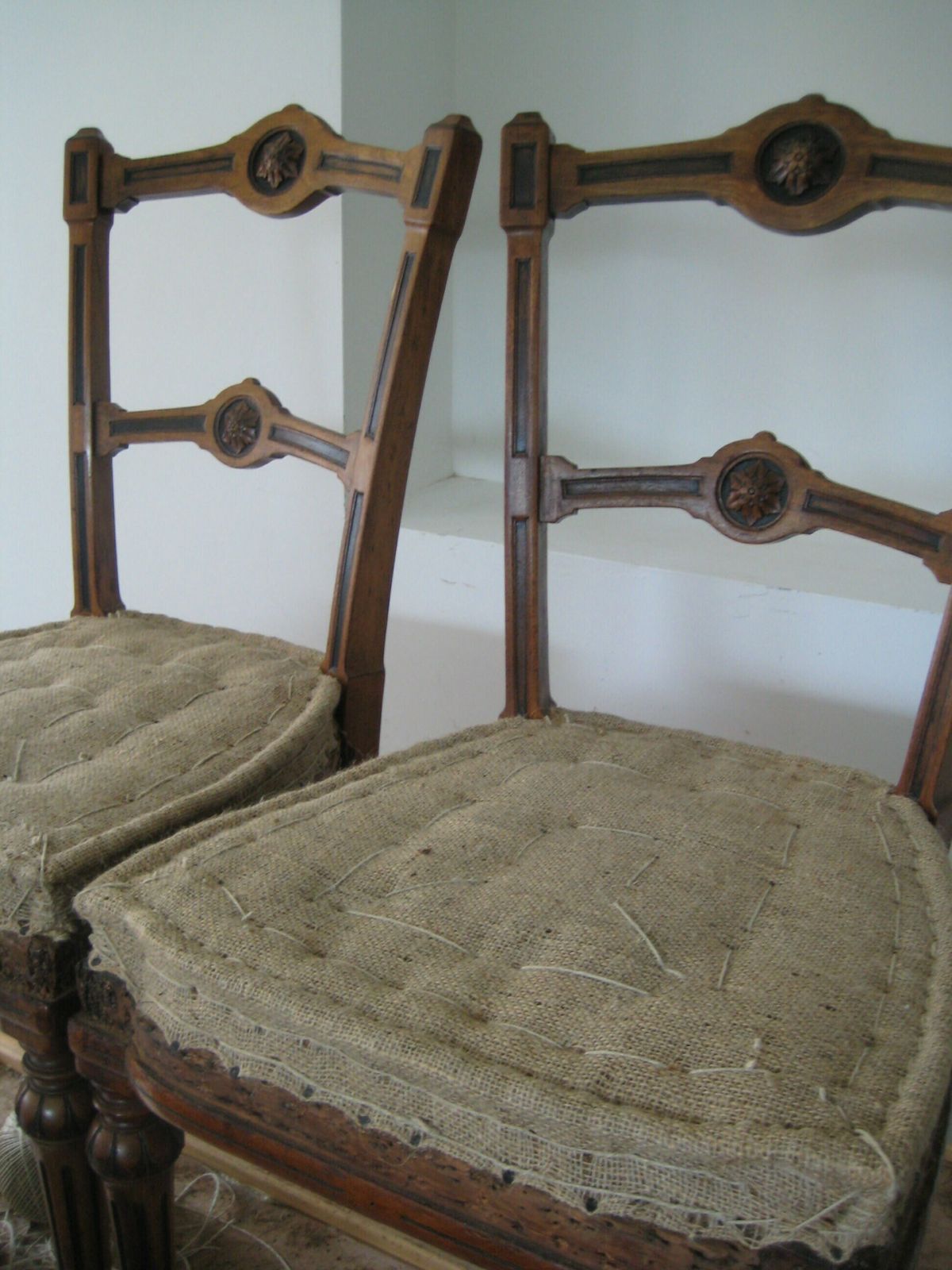 Pair Of Antique Aesthetic Movement Dining Chairs, Traditionally Upholstered With Blue Cloudscape Cotton Fabric photo furniture