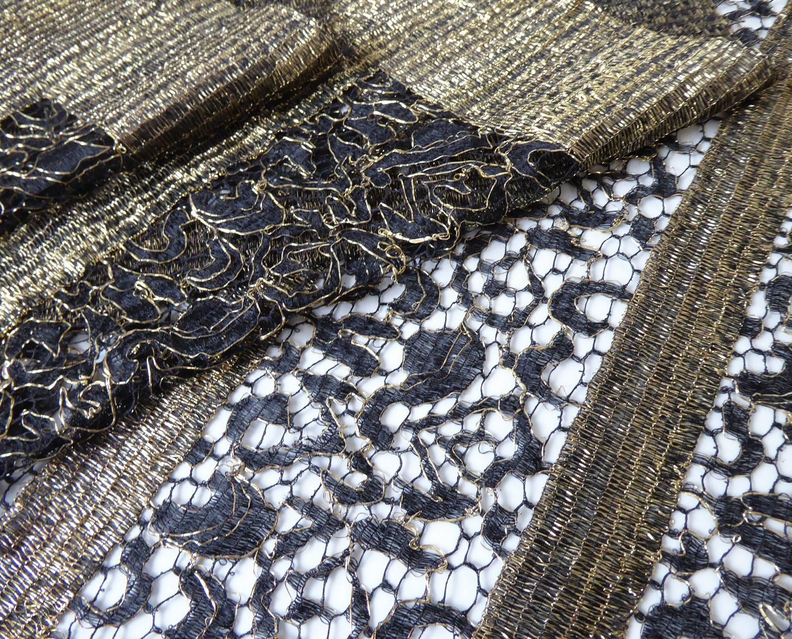 Gold And Black Antique French Lace Fabric   Dressmaking Lace   Vintage Lace photo furniture