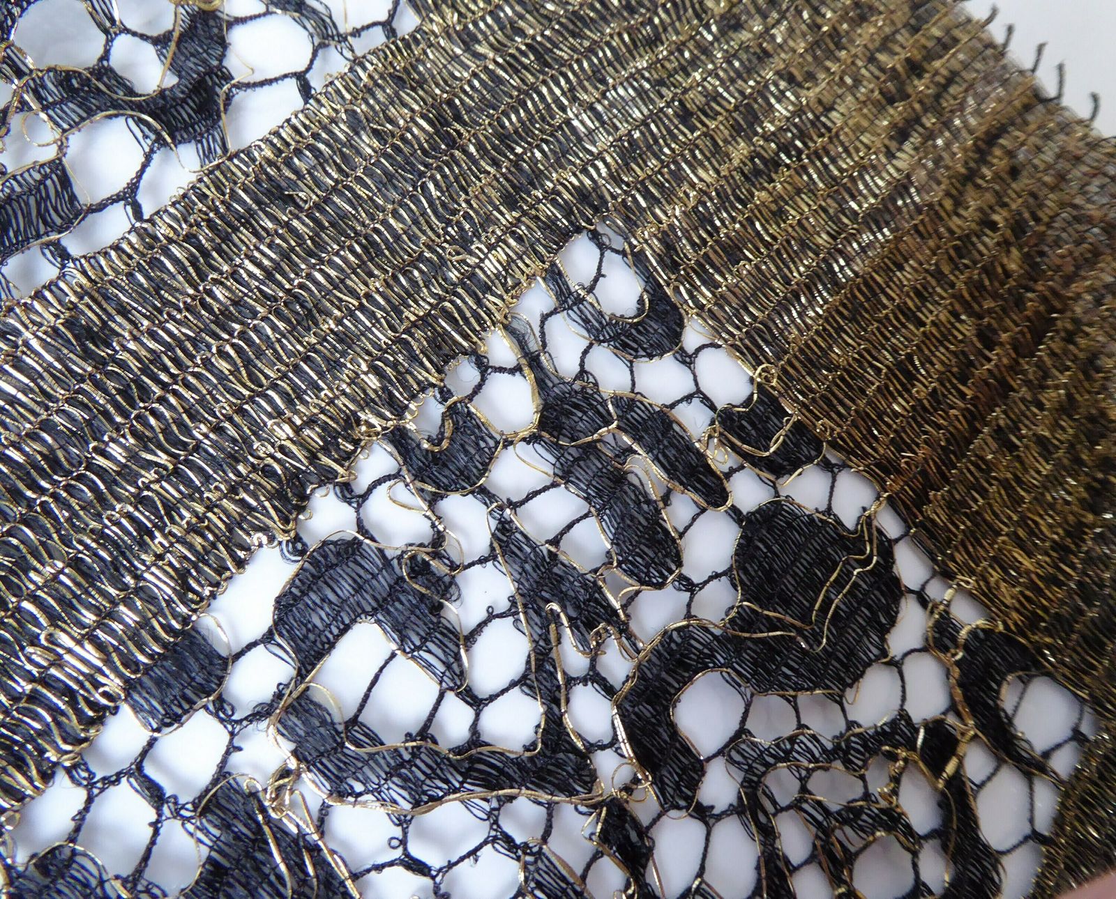 Gold And Black Antique French Lace Fabric   Dressmaking Lace   Vintage Lace photo for sale