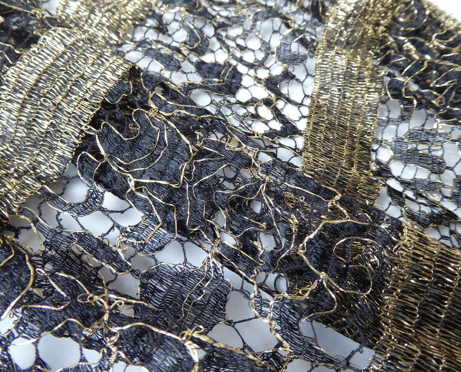 photo furniture Gold And Black Antique French Lace Fabric   Dressmaking Lace   Vintage Lace