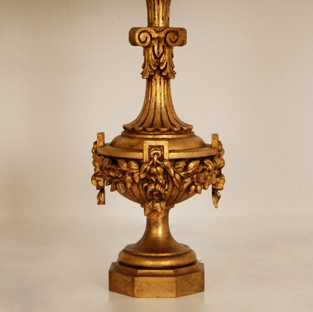 photo for sale Neoclassical Italian Lamps In Carved Gold Giltwood, Set Of 2