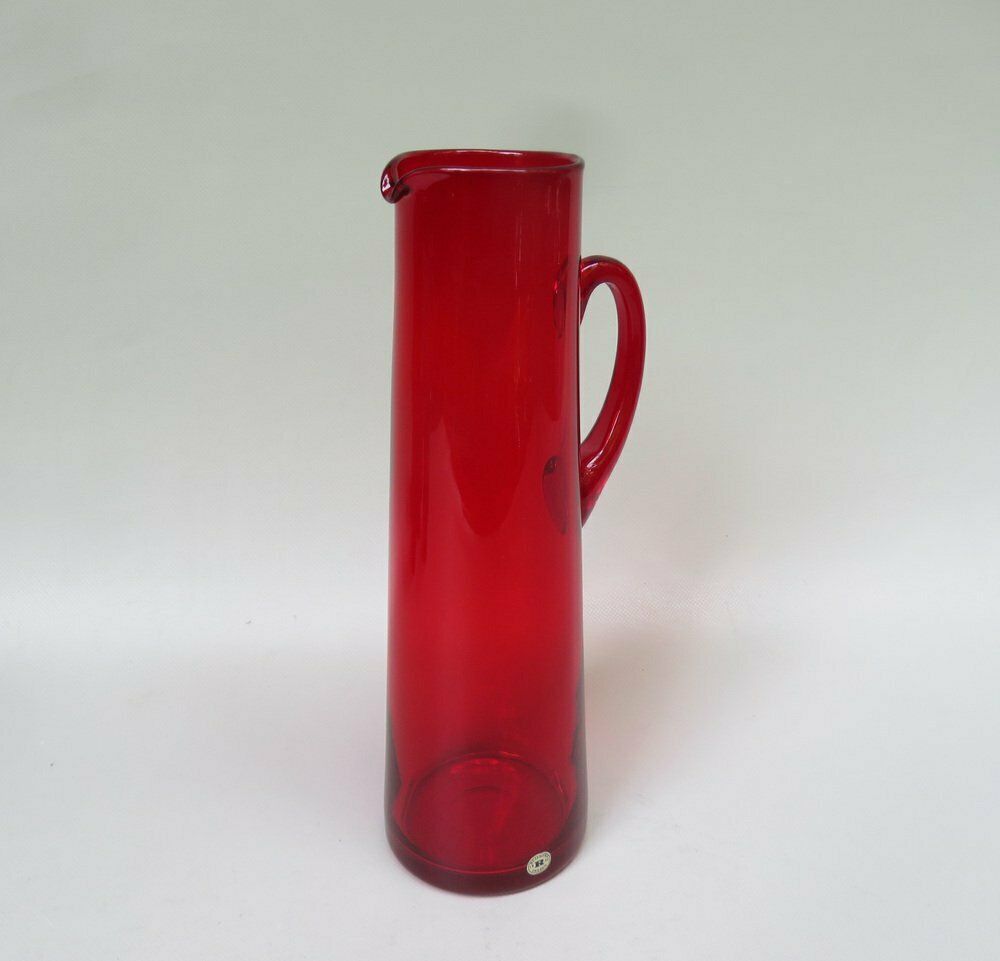 Water Jug With 7 Glasses In Red By Reijmyre Sweden, Designed  By Monica Bratt, Sweden, 1950s, Set Of 8 photo vinterior