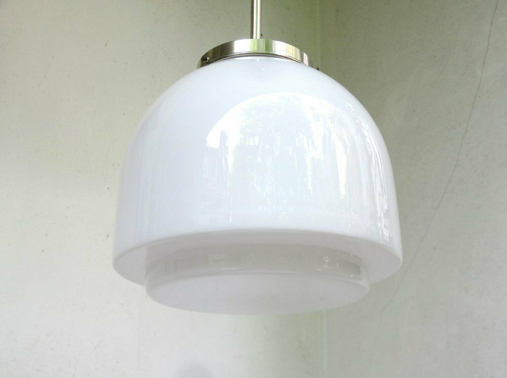 Bauhaus Ceiling Lamp In Opalinglas & Nickel Plated From Wmf Ikora, 1920s photo Lighting