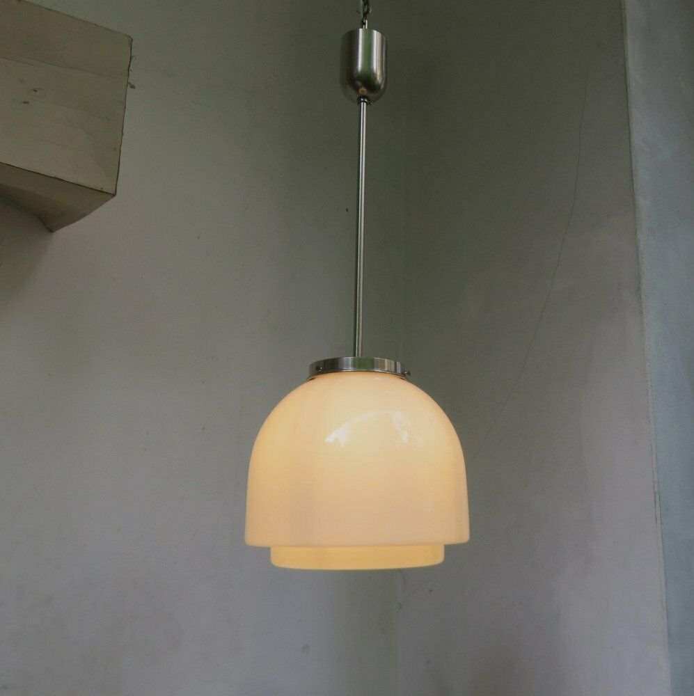 Bauhaus Ceiling Lamp In Opalinglas & Nickel Plated From Wmf Ikora, 1920s photo vinterior