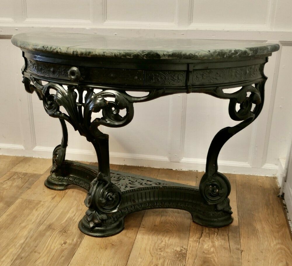 Colebrookdale Art Nouveau Half Round Hall/Garden Table photo vinterior