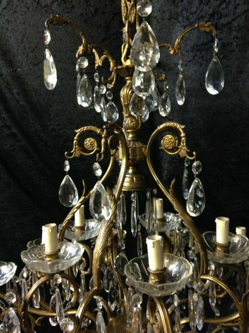 Eighteen Light French Brass And Crystal Antique Chandelier photo 6500.0