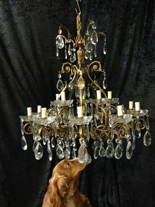 photo vinterior Eighteen Light French Brass And Crystal Antique Chandelier