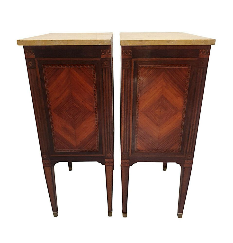 A Fine Pair Of Early 20th Century Highly Inlaid Marble Top Bedside Chests photo vintage