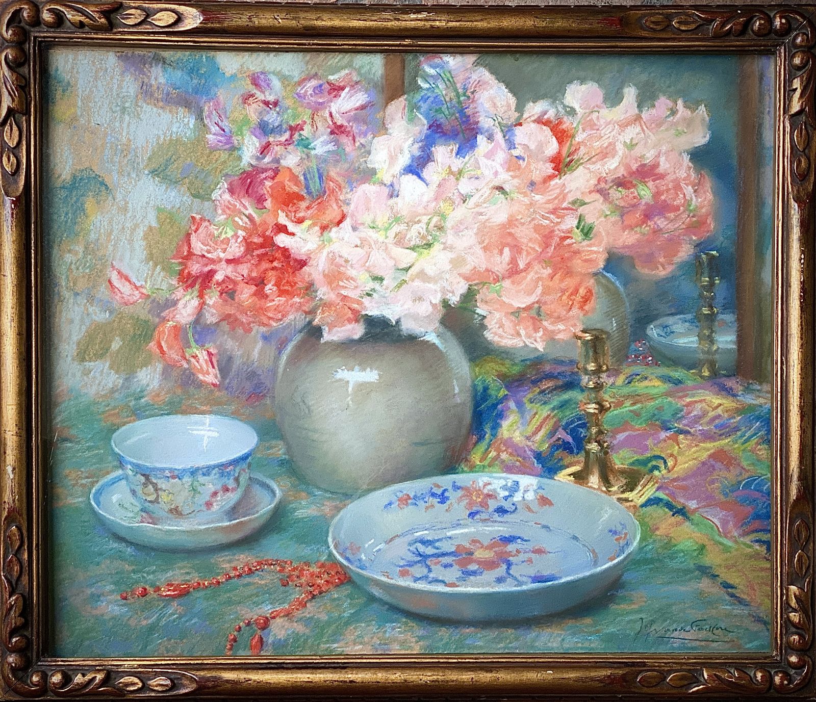 Joseph Vande Fackere, Brugge 1879 – 1946, Les Fleurs Et Accessoires, Pastel