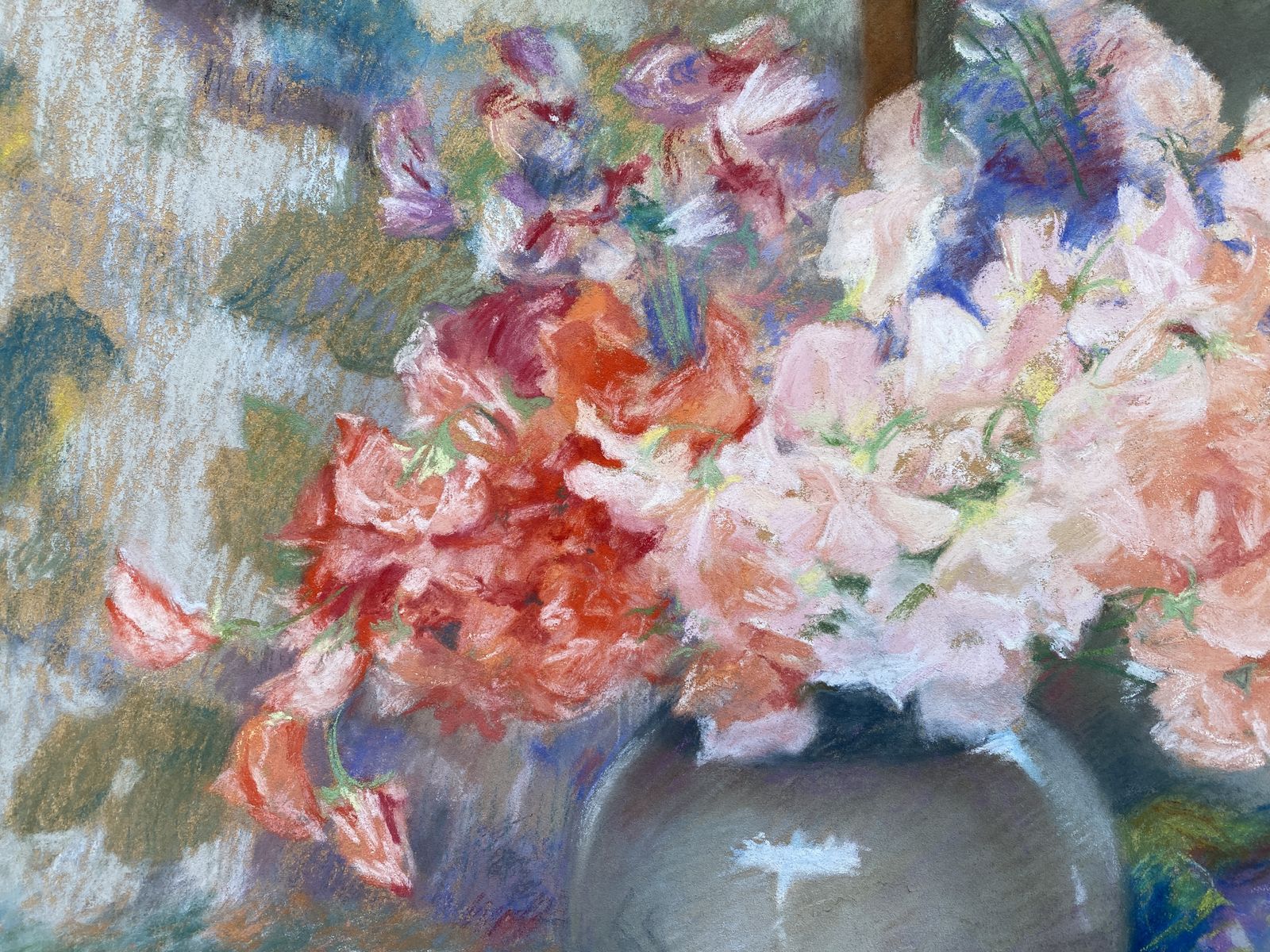 photo vintage Joseph Vande Fackere, Brugge 1879 – 1946, Les Fleurs Et Accessoires, Pastel