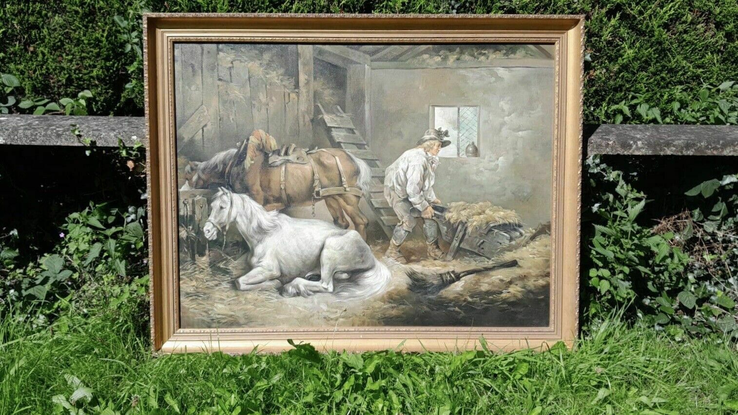 Fine Art 'Horses In A Stable' Interior Painting After George Morland 1791