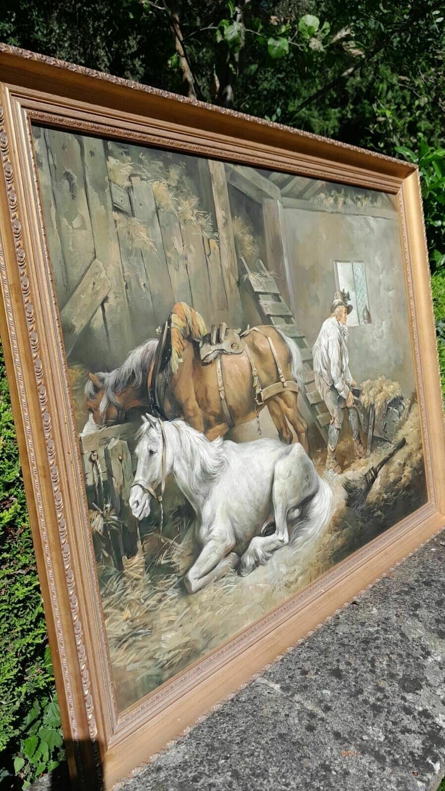 Fine Art 'Horses In A Stable' Interior Painting After George Morland 1791 photo Art