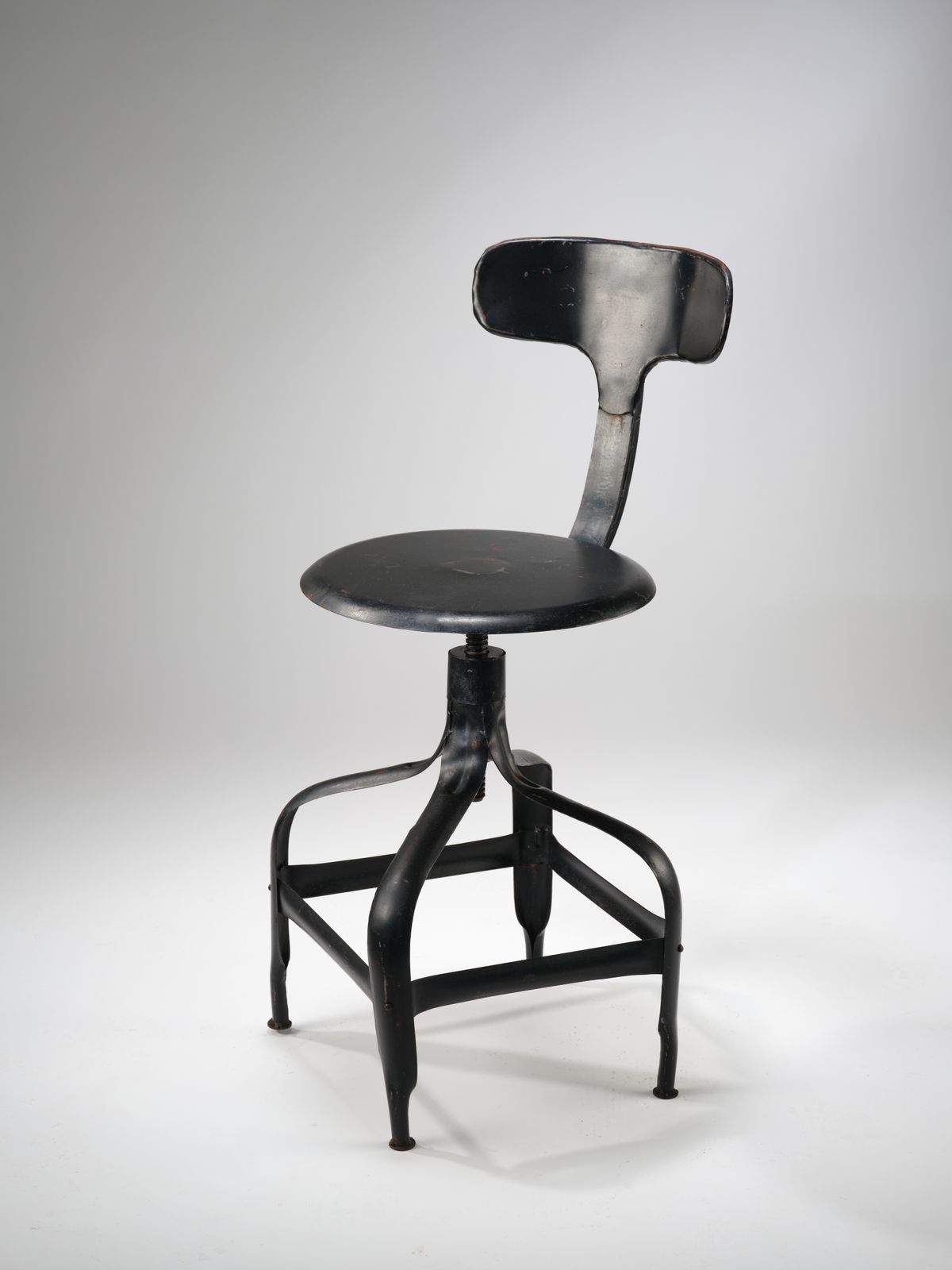 photo for sale Fantastic Industrial Pressed Steel Adjustable Engineers Stool With Twist Height, Circa 1970's, 4 Available.