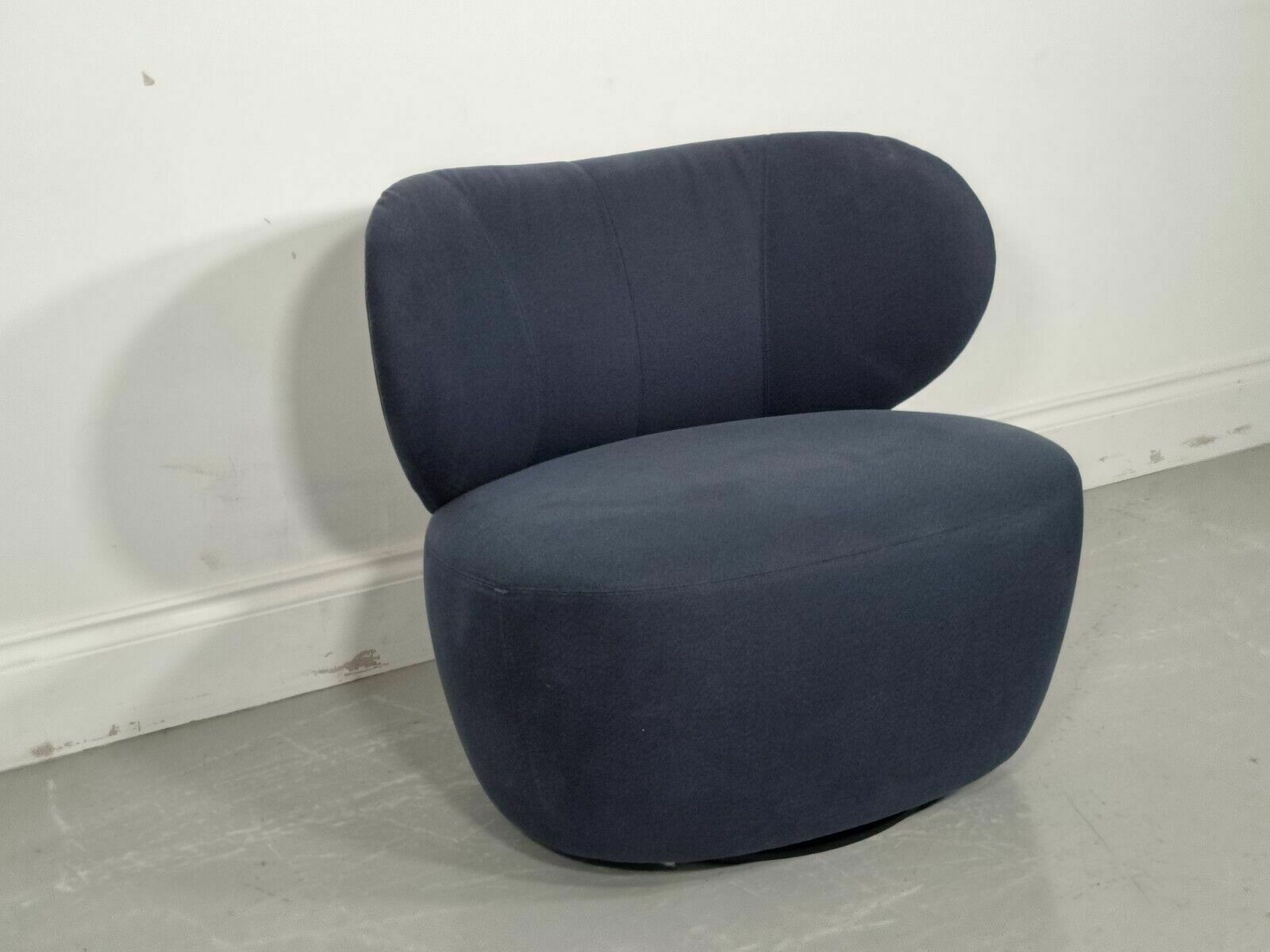 Impeccable Walter Knoll Bao Swivel Chair In Navy Fabric And Chocolate Leather (3 photo 1920.0