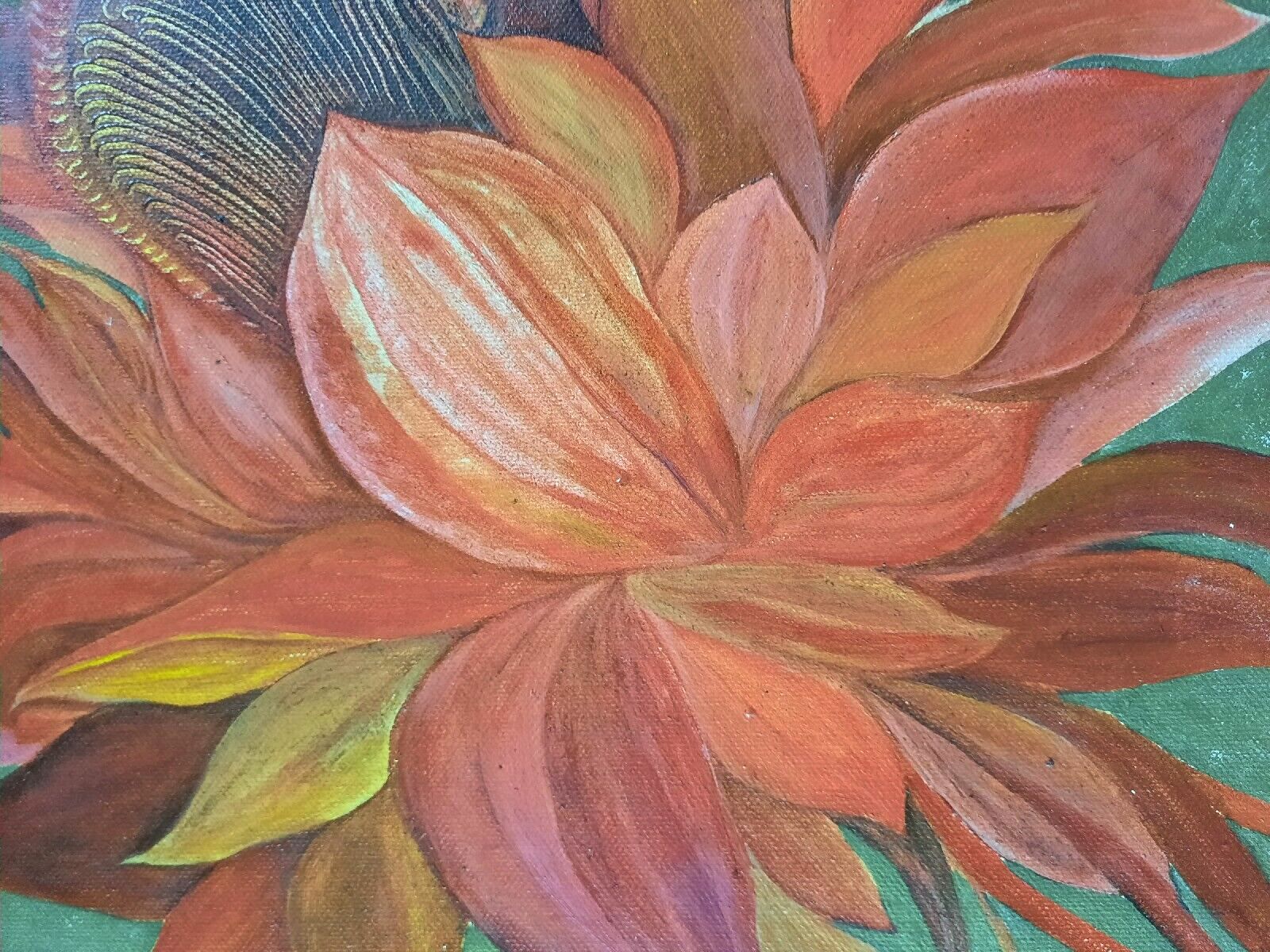 Vintage Original Gouache Painting On Canvas Of Red Flowerhead Petals photo furniture
