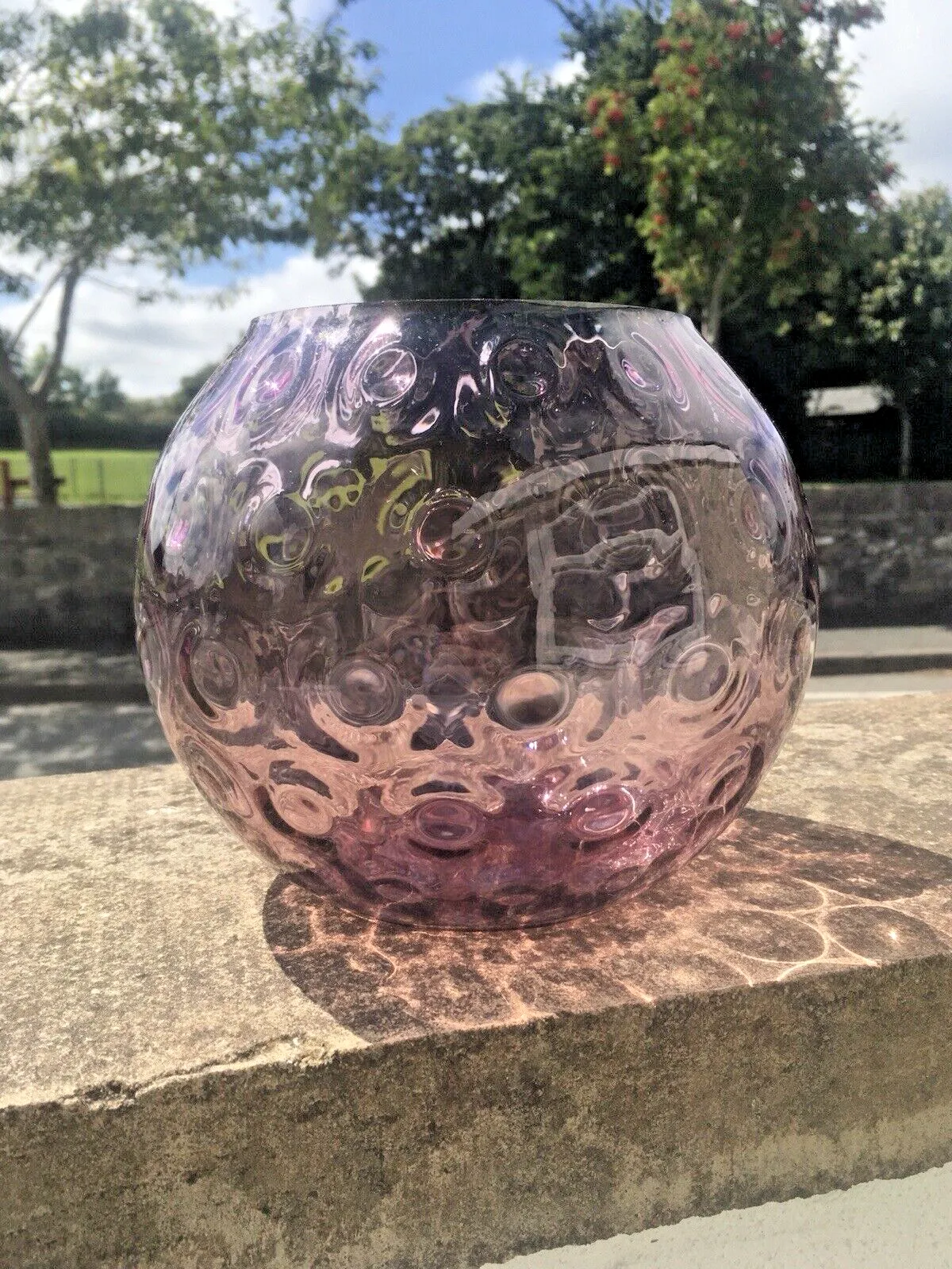 Mid Century Purple Borske Sklo Union Olives ? Retro Bubble Glass Vase Bowl 60's
