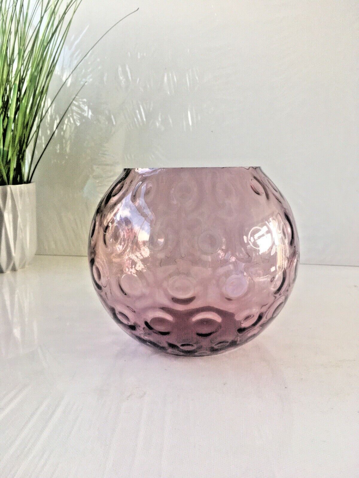 Mid Century Purple Borske Sklo Union Olives ? Retro Bubble Glass Vase Bowl 60's photo furniture