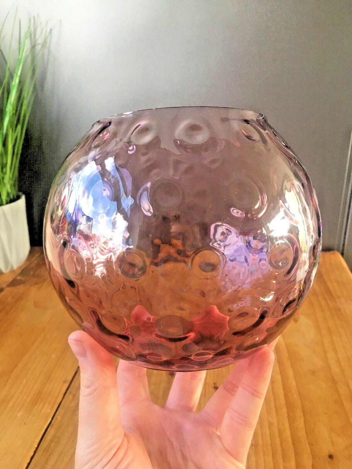 photo buy Mid Century Purple Borske Sklo Union Olives ? Retro Bubble Glass Vase Bowl 60's