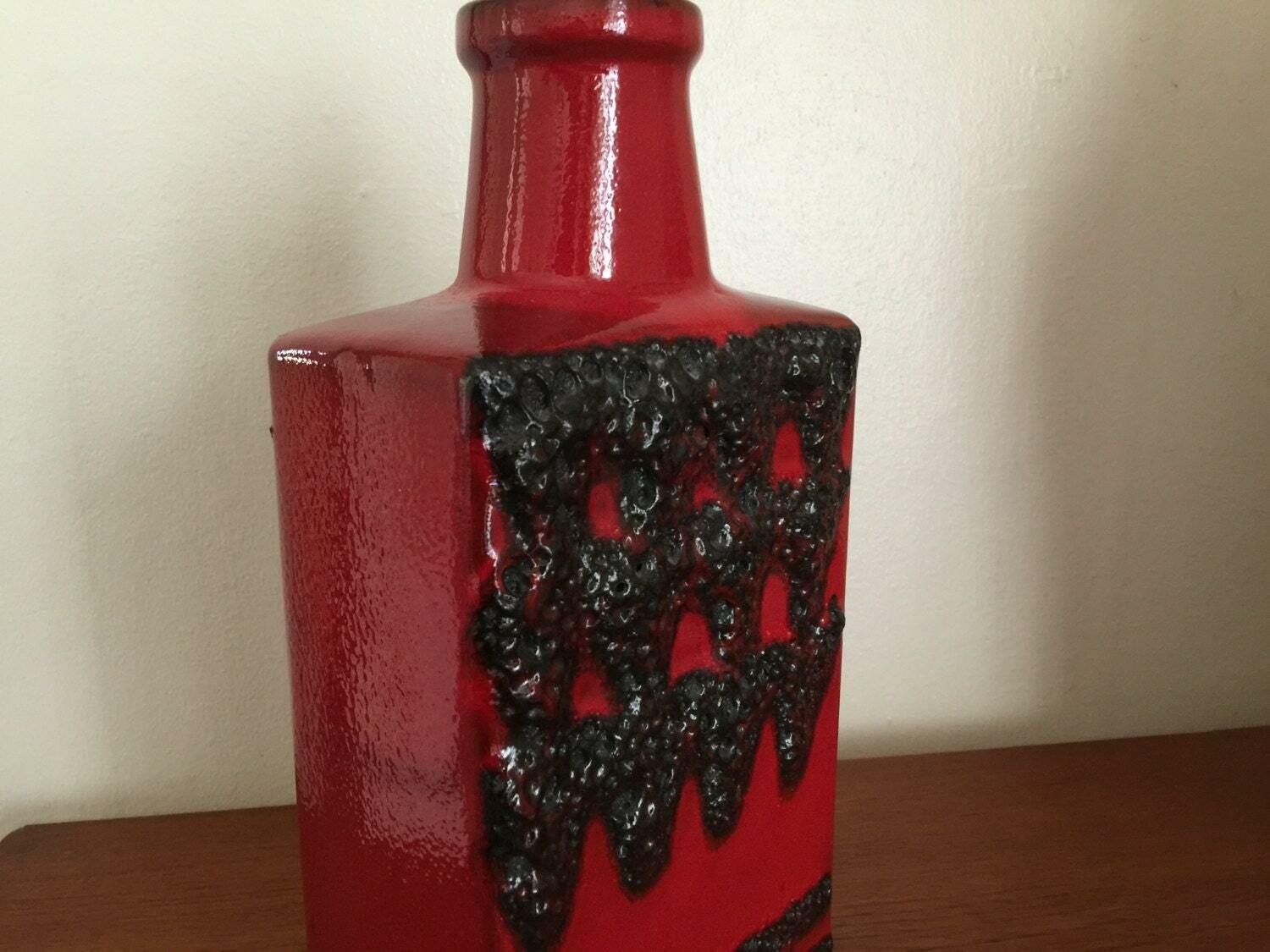 Big West Germany Fat Lava Vase, Red & Black, 1960s / 1970s, Space Age European Mid Century Modern Studio Ceramics photo for sale