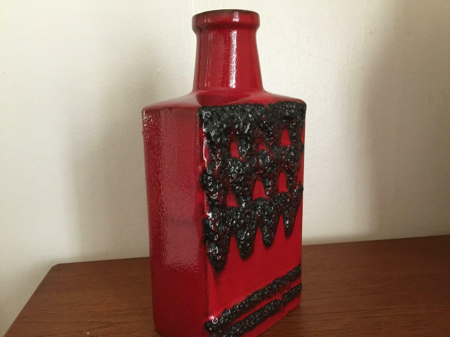 Big West Germany Fat Lava Vase, Red & Black, 1960s / 1970s, Space Age European Mid Century Modern Studio Ceramics photo 242.0