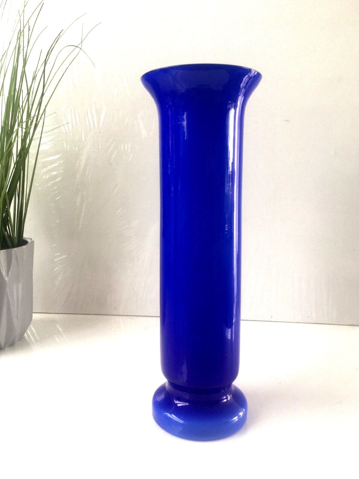 60.0 Mid Century Modern Blue Italian Empoli Cased Glass Vase 60's 70's Scandi Style photo