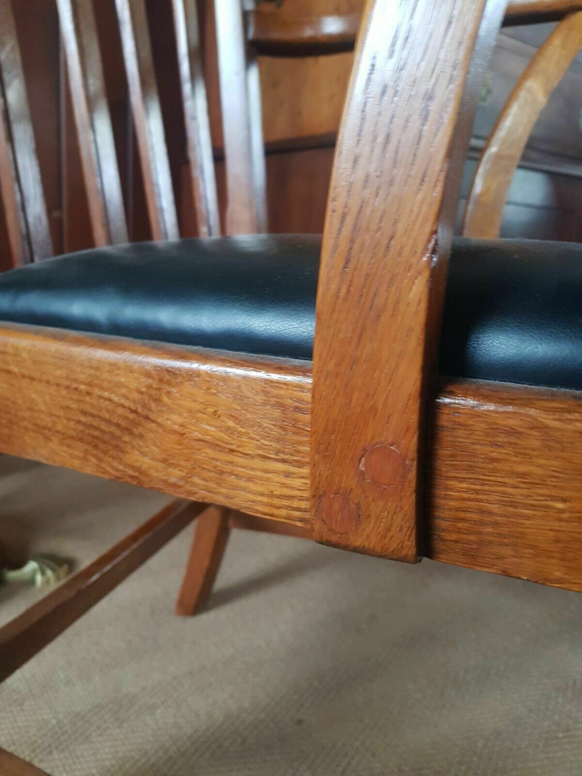 A Set Of Six Edward Barnsley Oak Leather Chairs 50s photo vintage