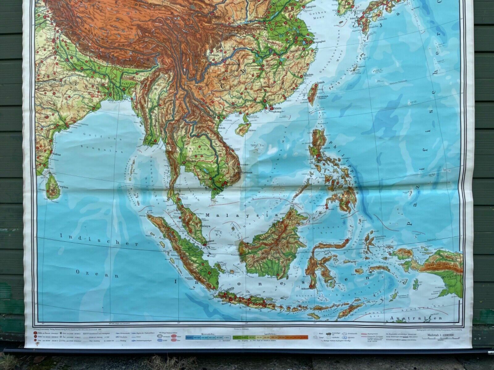 Vintage South & East Asia Geographical Roll Down School Map Chart Geography photo furniture